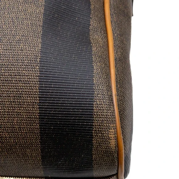 Fendi Vintage Pequin Stripe Coated Canvas Crossbody Shoulder‎ Bag Brown Tan